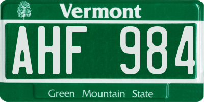 VT license plate AHF984