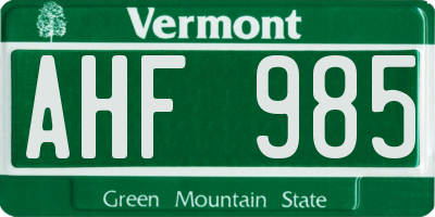 VT license plate AHF985
