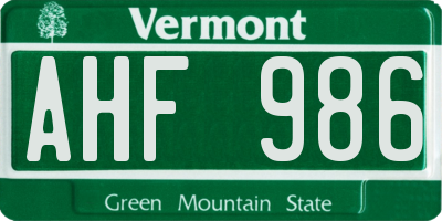 VT license plate AHF986