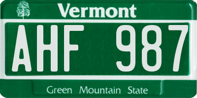 VT license plate AHF987
