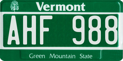 VT license plate AHF988