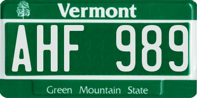 VT license plate AHF989