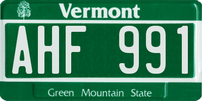 VT license plate AHF991