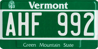 VT license plate AHF992