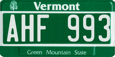 VT license plate AHF993