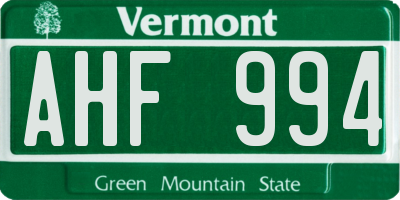 VT license plate AHF994