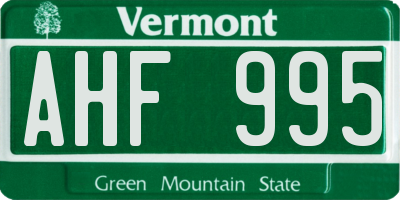 VT license plate AHF995