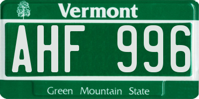VT license plate AHF996