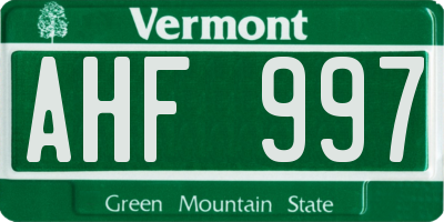 VT license plate AHF997
