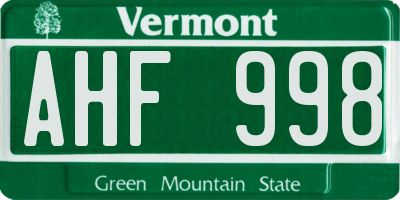 VT license plate AHF998