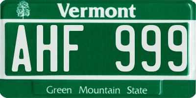 VT license plate AHF999