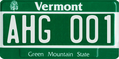VT license plate AHG001