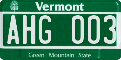 VT license plate AHG003