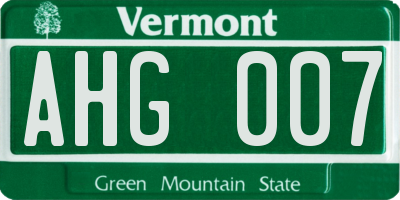 VT license plate AHG007