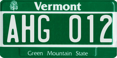 VT license plate AHG012