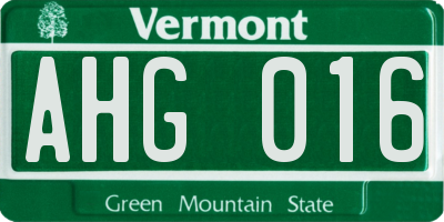 VT license plate AHG016