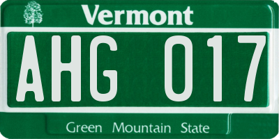 VT license plate AHG017