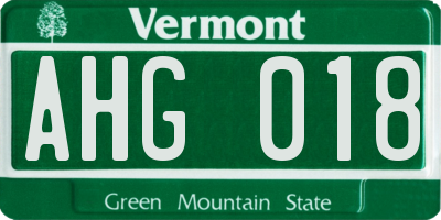 VT license plate AHG018