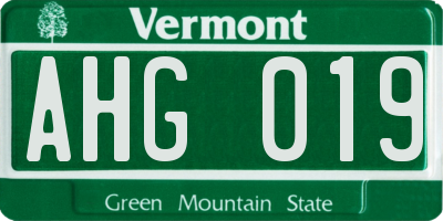 VT license plate AHG019