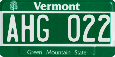 VT license plate AHG022