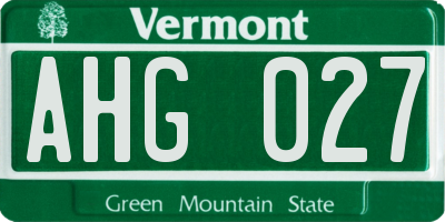 VT license plate AHG027