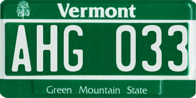 VT license plate AHG033