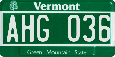 VT license plate AHG036
