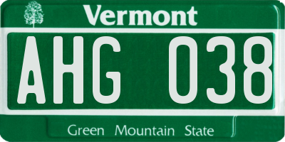 VT license plate AHG038