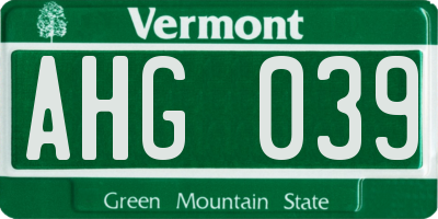 VT license plate AHG039