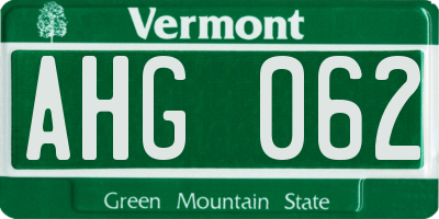 VT license plate AHG062