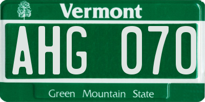VT license plate AHG070