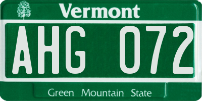 VT license plate AHG072