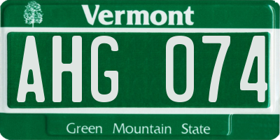 VT license plate AHG074