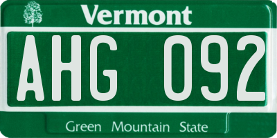 VT license plate AHG092