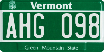 VT license plate AHG098