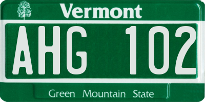 VT license plate AHG102