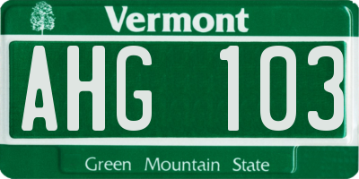VT license plate AHG103
