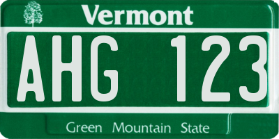 VT license plate AHG123