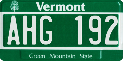 VT license plate AHG192