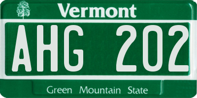 VT license plate AHG202
