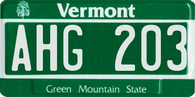 VT license plate AHG203