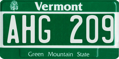 VT license plate AHG209