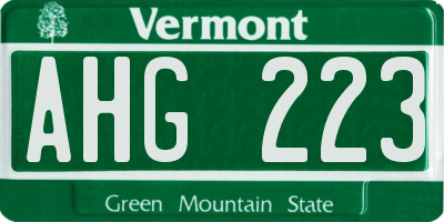 VT license plate AHG223
