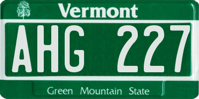 VT license plate AHG227