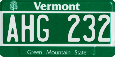 VT license plate AHG232
