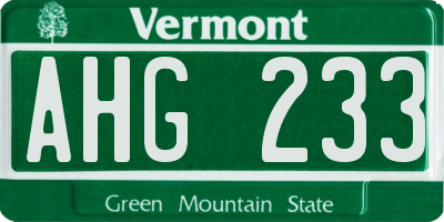 VT license plate AHG233