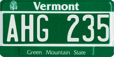 VT license plate AHG235