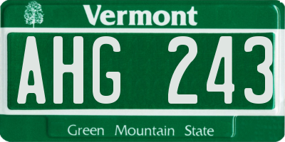 VT license plate AHG243
