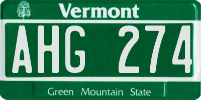 VT license plate AHG274