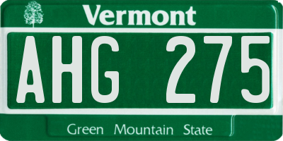 VT license plate AHG275